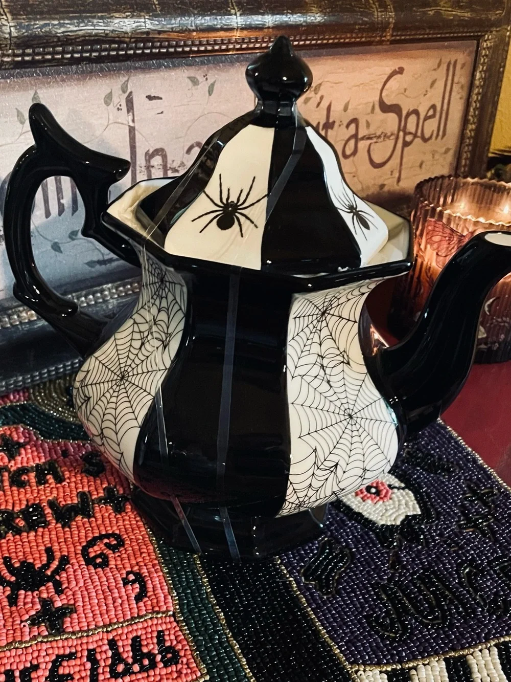 GRACE TEAWARE NWT Halloween Spider And Web Fine Porcelain Gothic Witchy Teapot